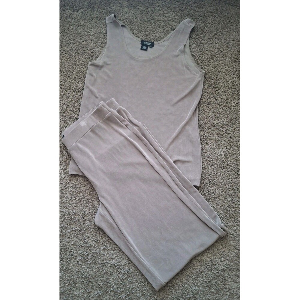 Peck & Peck Womens Tank & Pants 2PC Set Sz Large Taupe Stretch Pull On Wide Leg